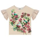 Girls Beige Ruffle T-shirts, 1, hi-res
