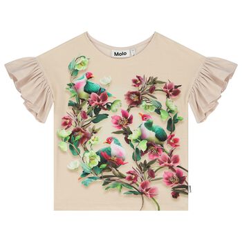 Girls Beige Ruffle T-shirts