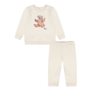 Baby Girls Beige Patchwork Bear Tracksuit