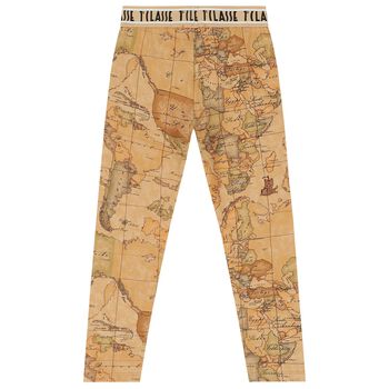 Girls Beige Geo Map Leggings, 1 Girls Beige Geo Map Leggings