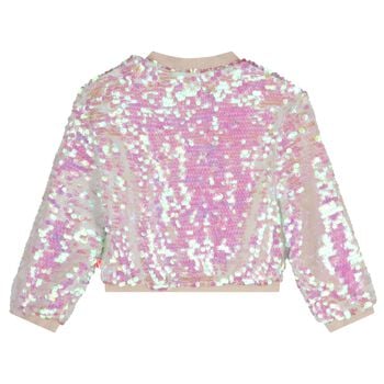 Girls Pink Iridescent Sequin Bomber Jacket 