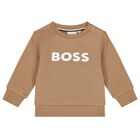 Younger Boys Beige Logo Sweatshirt, 1, hi-res