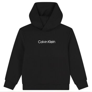 Boys Black Logo Hooded Top