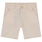 Younger Boys Beige Logo Shorts, 1, hi-res