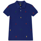 Boys Blue Logo Polo Shirt, 1, hi-res