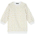 Girls White & Gold Logo Dress, 1, hi-res