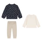 Younger Girls Ivory, Navy Blue & Grey Cat 3 Piece Leggings Set, 1, hi-res