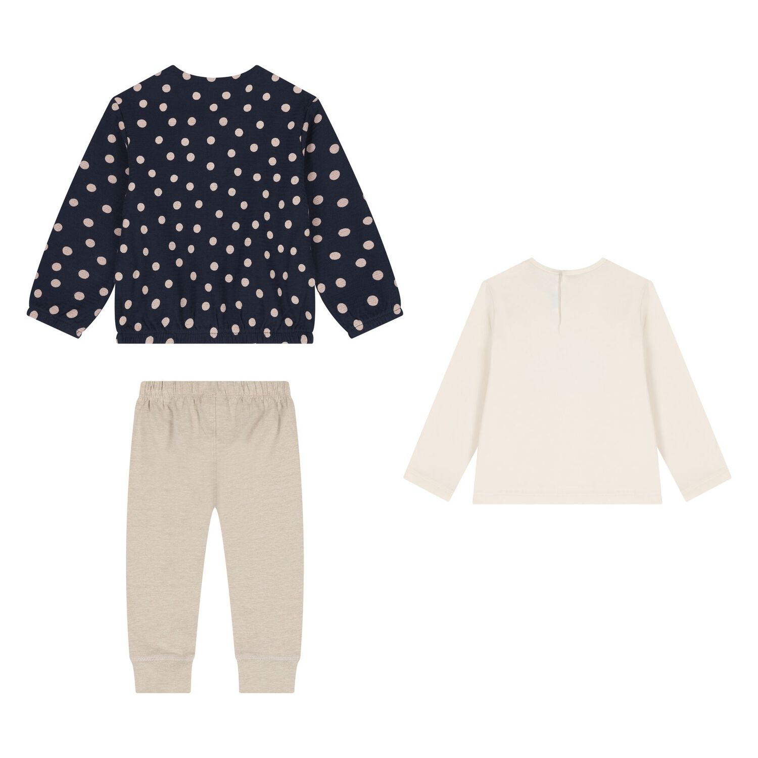 Younger Girls Ivory, Navy Blue & Grey Cat 3 Piece Leggings Set, 1, hi-res