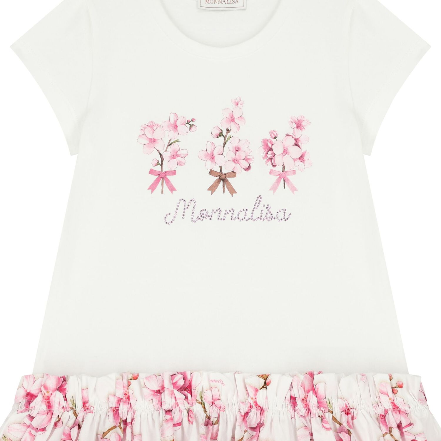 Girls White & Pink Cherry Blossom Dress, 1, hi-res image number null