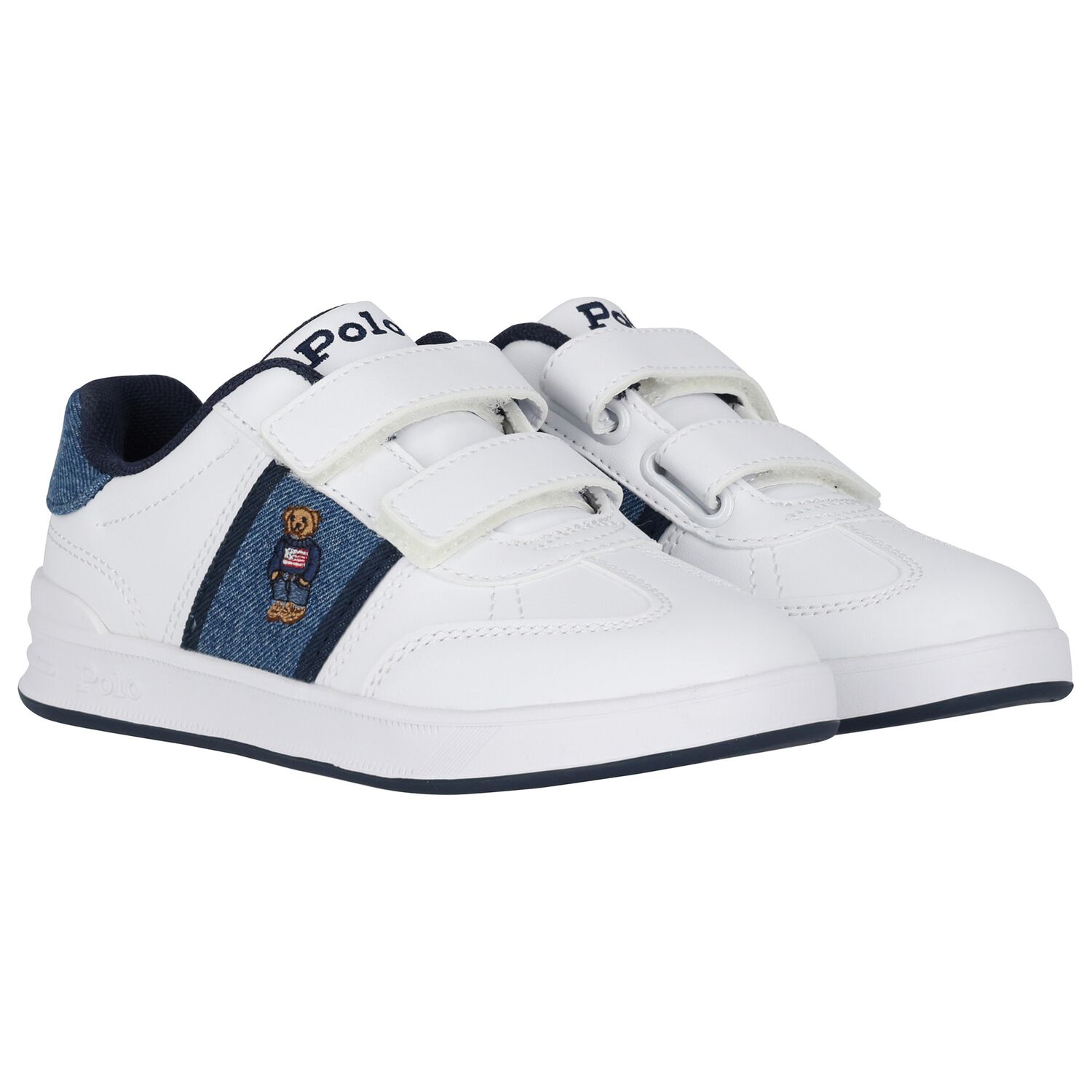 Boys White & Denim Blue Logo Trainers, 1, hi-res image number null