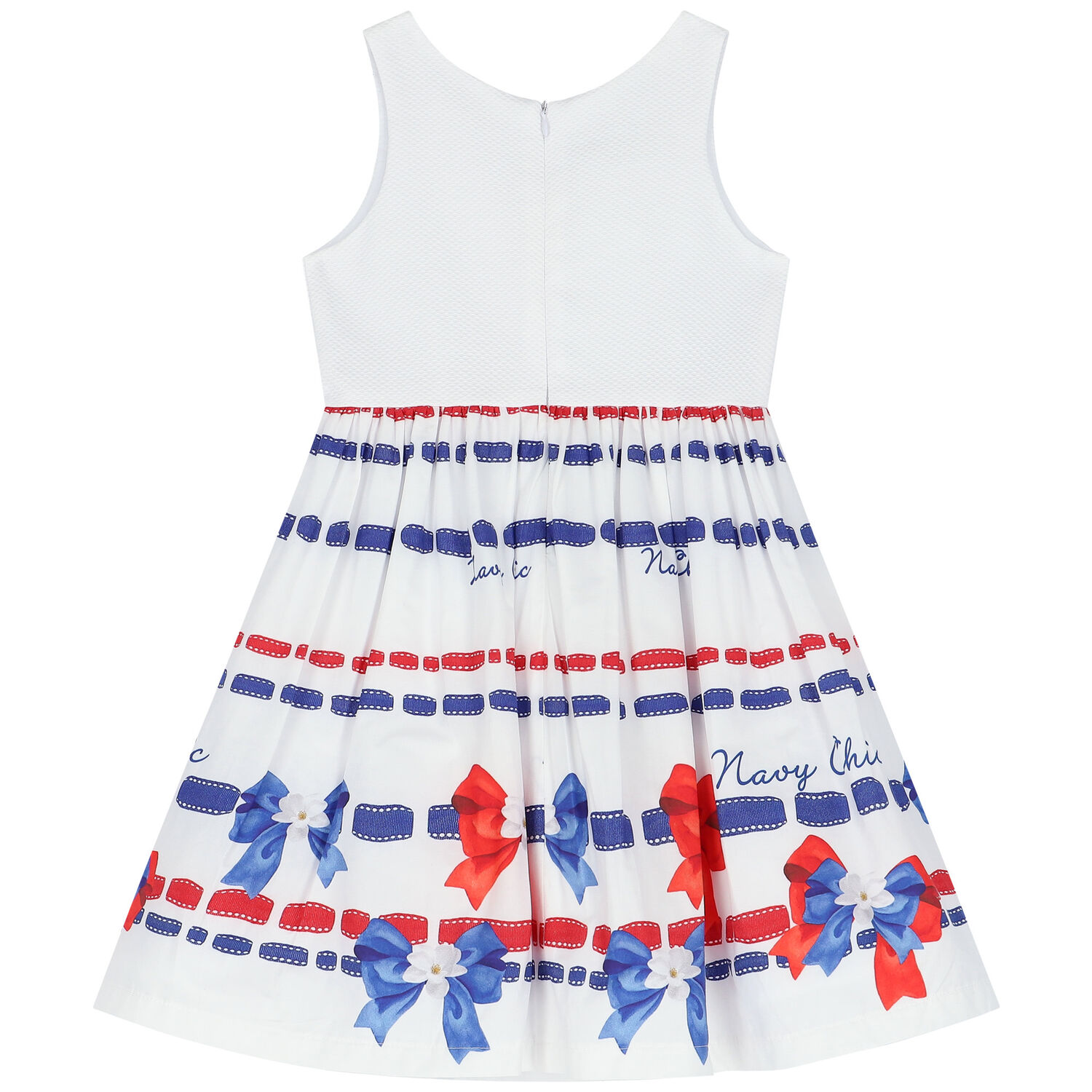 Girls White Bow Dress, 1, hi-res