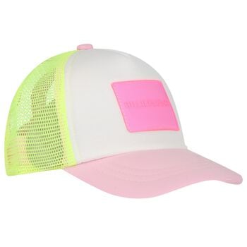 Girls White, Neon Yellow & Pink Logo Cap