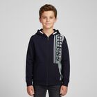 Boys Navy Blue Logo Hooded Top, 1, hi-res