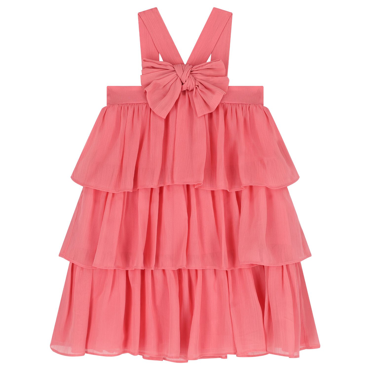 Girls Pink Bow Tiered Dress, 1, hi-res