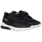 Boys Black Logo Trainers, 1, hi-res