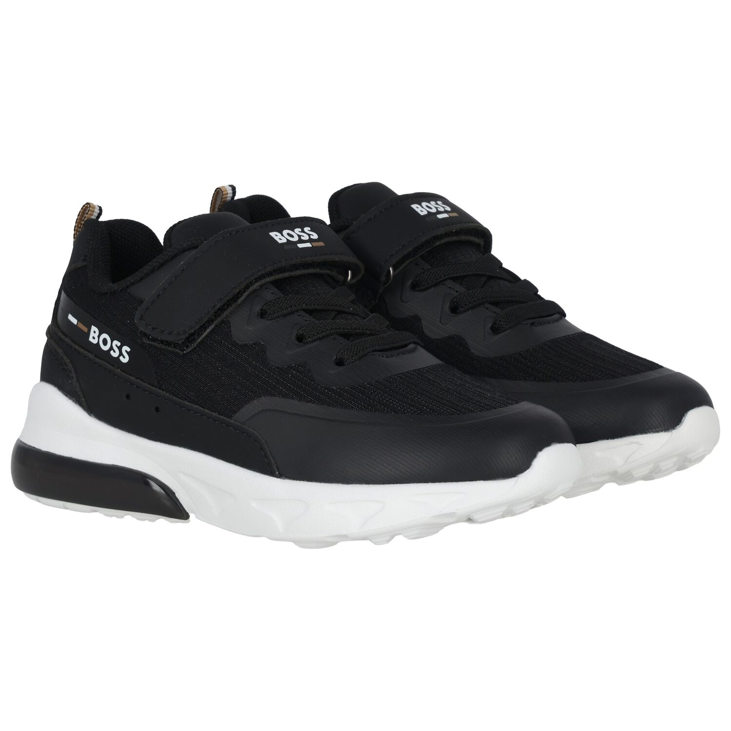 Boys Black Logo Trainers, 1, hi-res