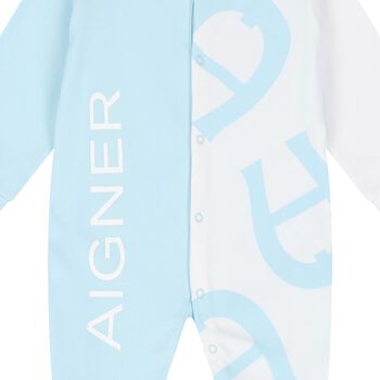 Baby Boys Blue & White Logo Babygrow