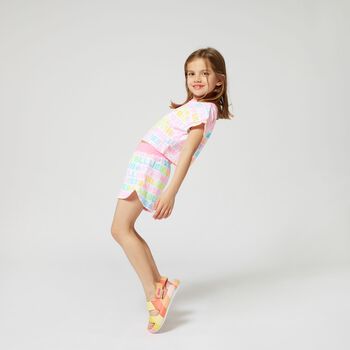 Girls White & Pink Logo Shorts