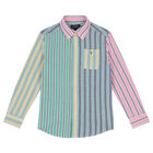 Boys Multi-Colored Striped Logo Shirt, 1, hi-res