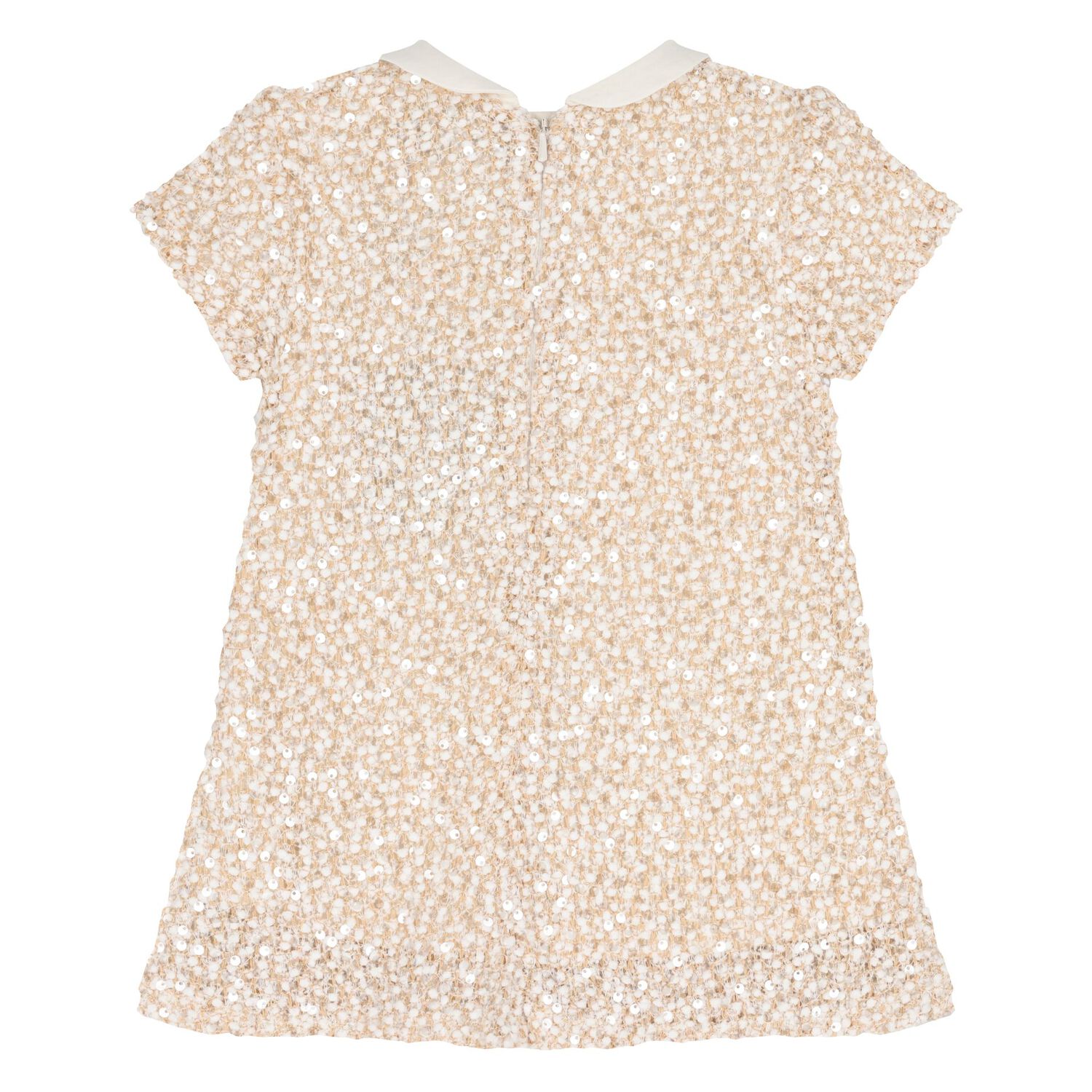 Younger Girls Beige Sequin Dress, 1, hi-res