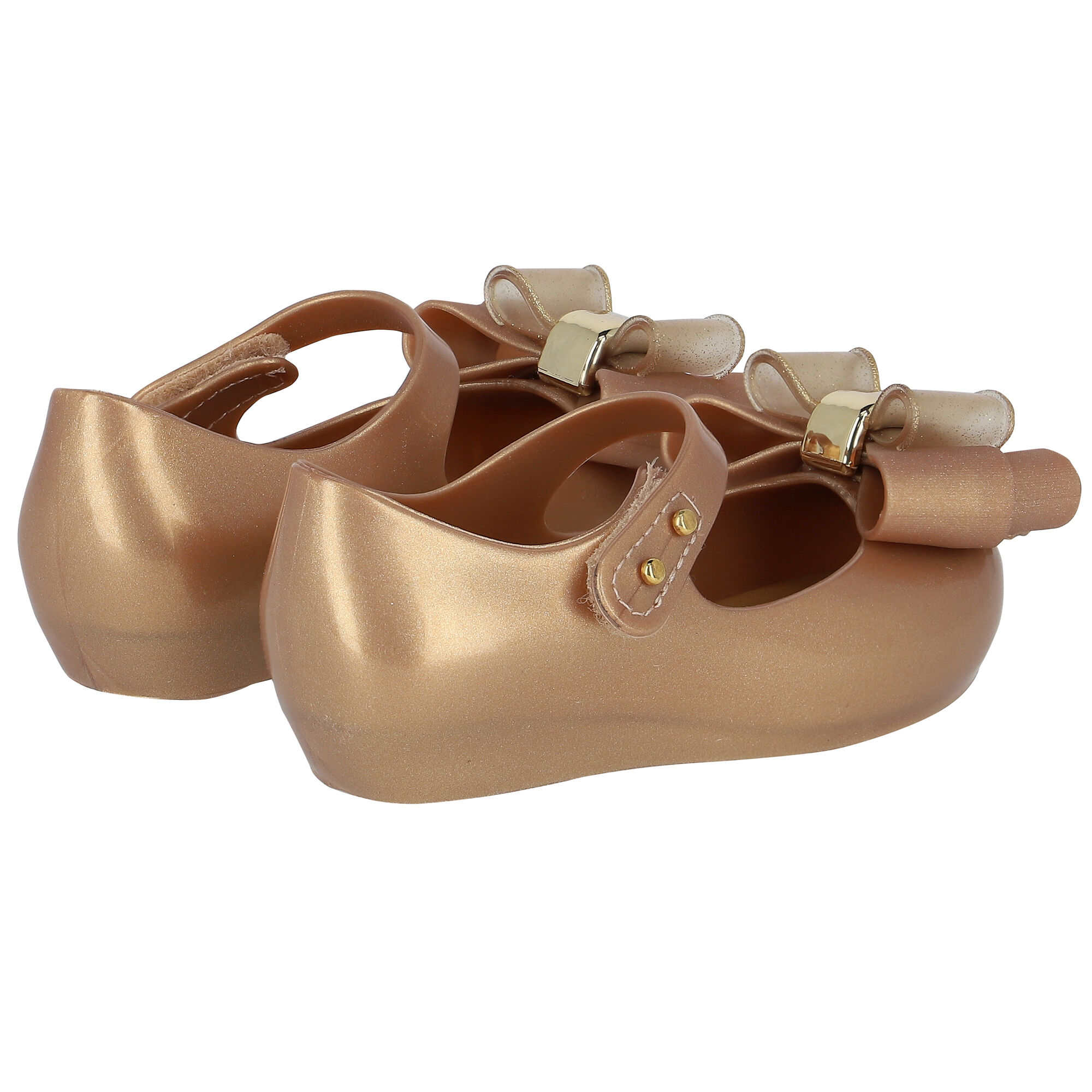 Mini Melissa Younger Girls Gold Bow Jelly Shoes Junior Couture UK