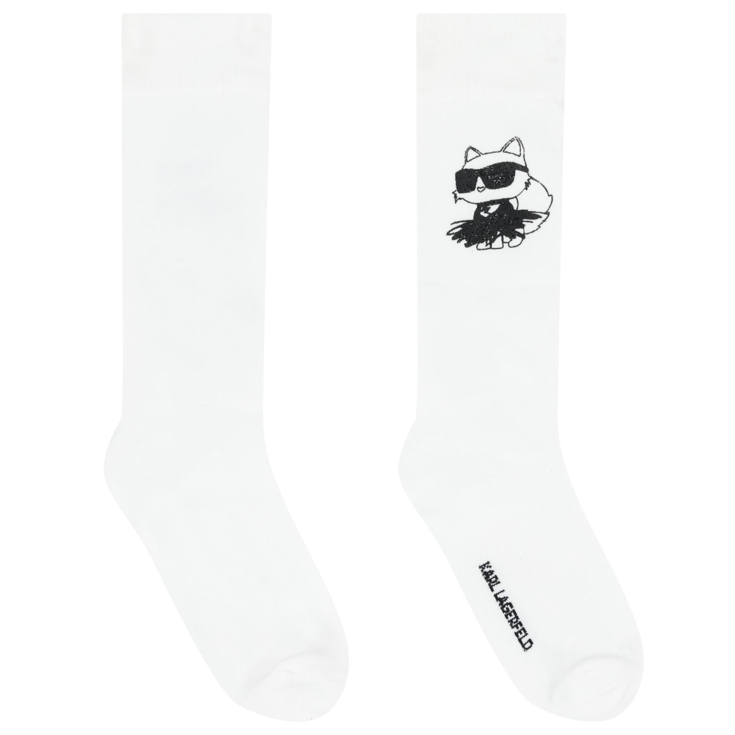 Girls White Choupette Logo Socks, 1, hi-res