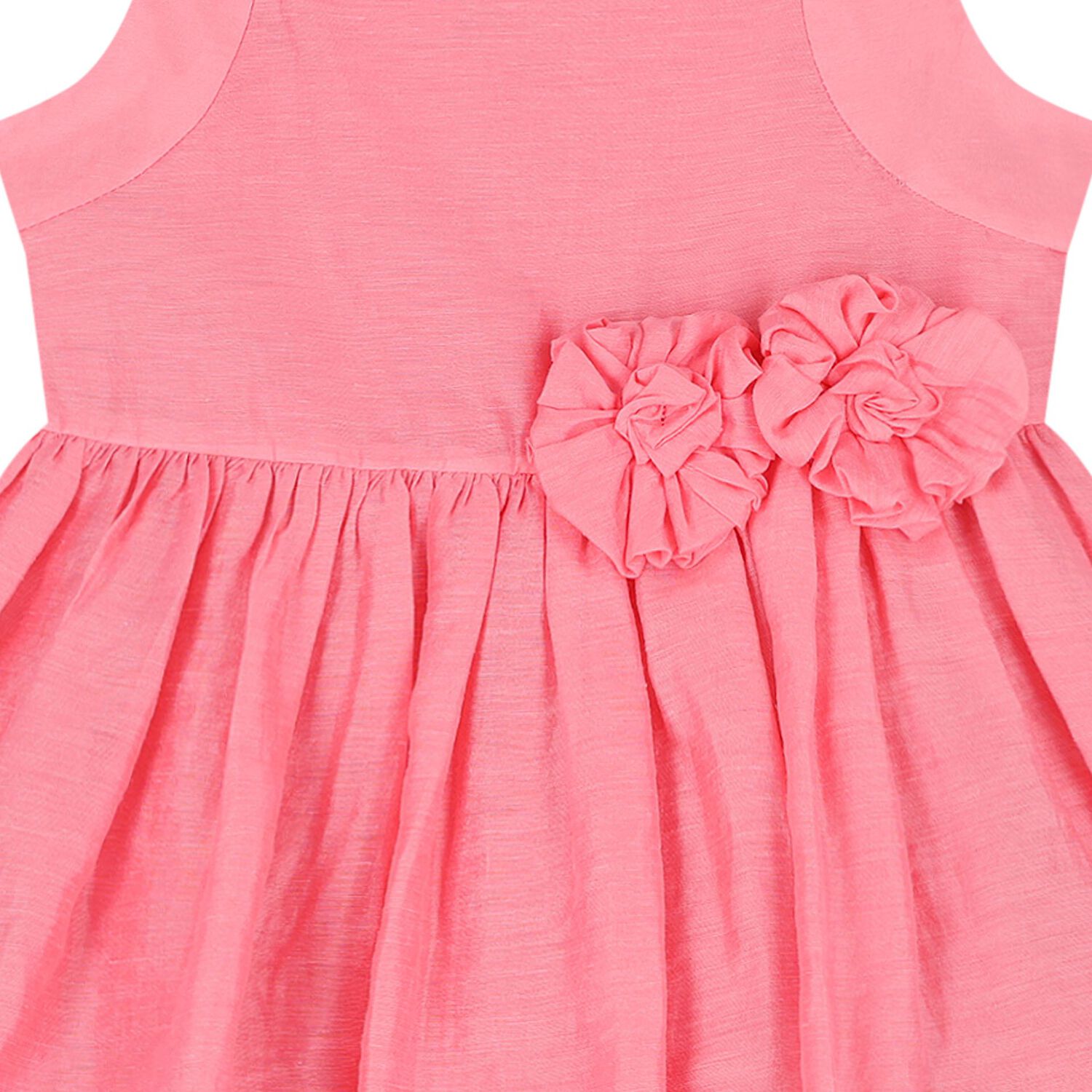 Girls Pink Flower Linen Dress, 1, hi-res