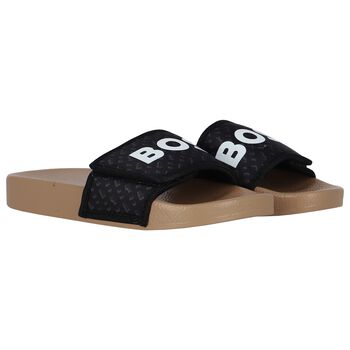 Boys Black Monogram Logo Sliders