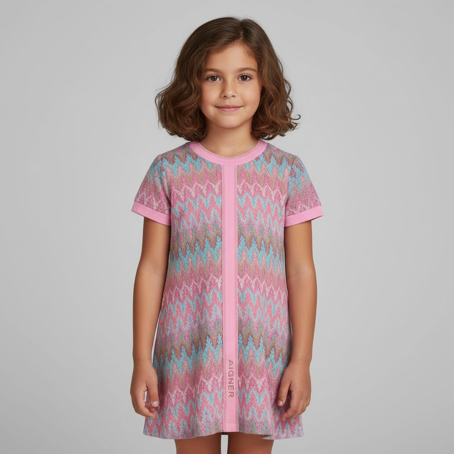 Girls Aqua & Pink Lace Dress, 1, hi-res