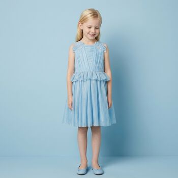 Girls Blue Ruffled Tulle Dress