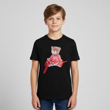 Boys Black Teddy Bear Logo T-Shirt
