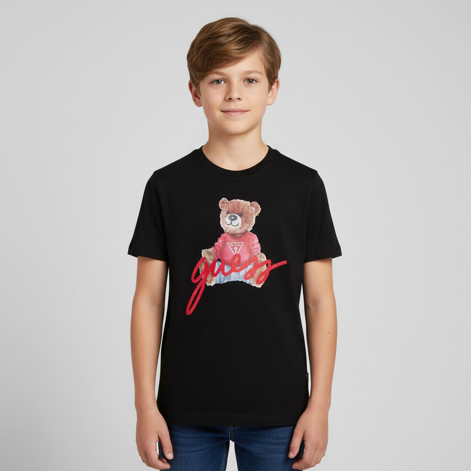 Boys Black Teddy Bear Logo T-Shirt, 3, hi-res image number null