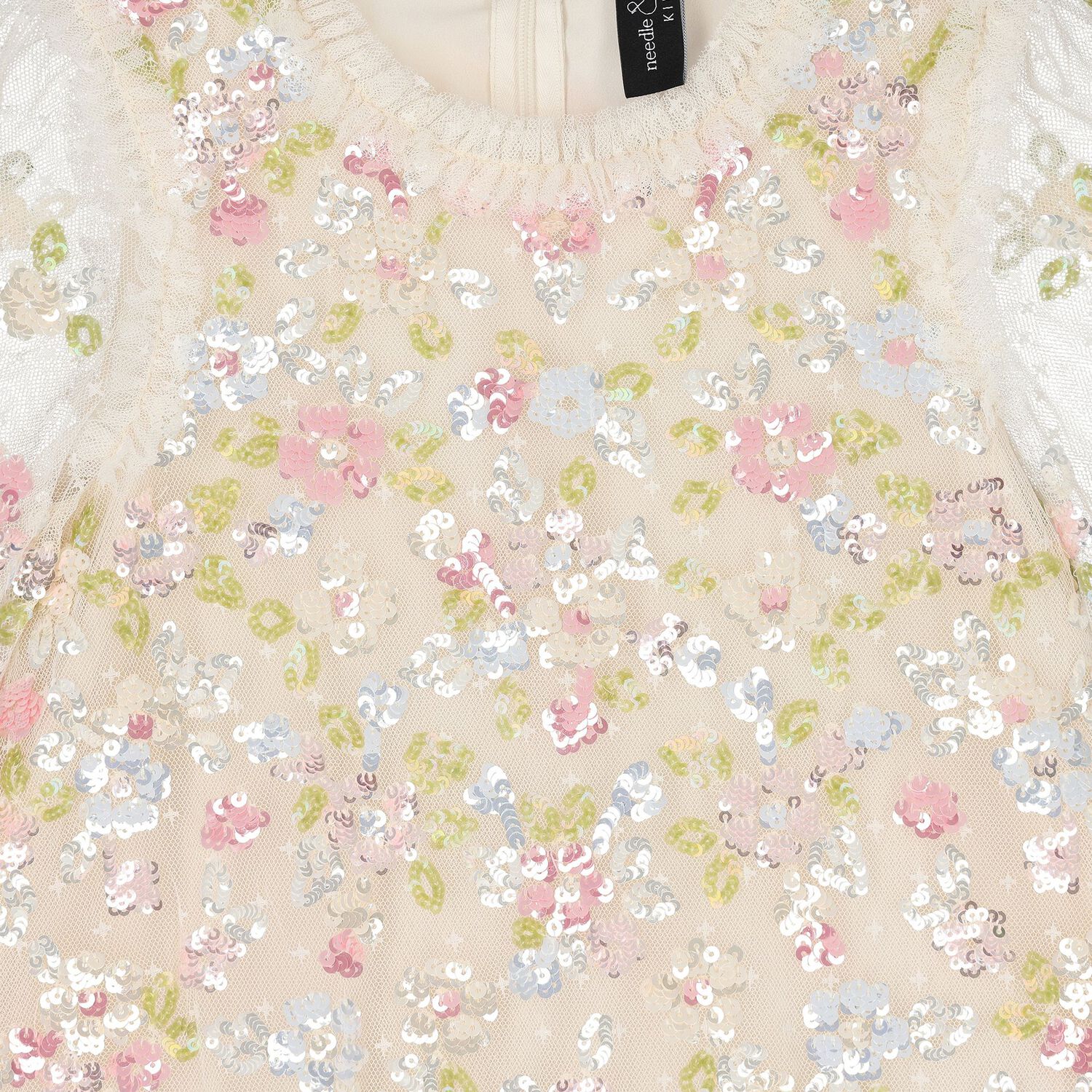 Girls Ivory Floral Tulle & Sequin Dress, 2, hi-res image number null