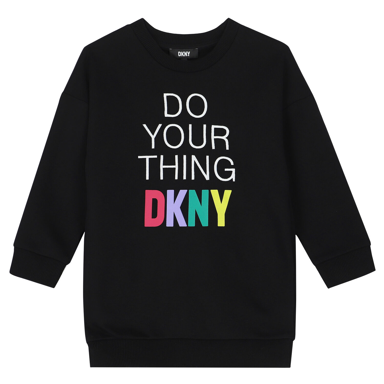 Girls Black Logo Sweatshirt Dress, 1, hi-res