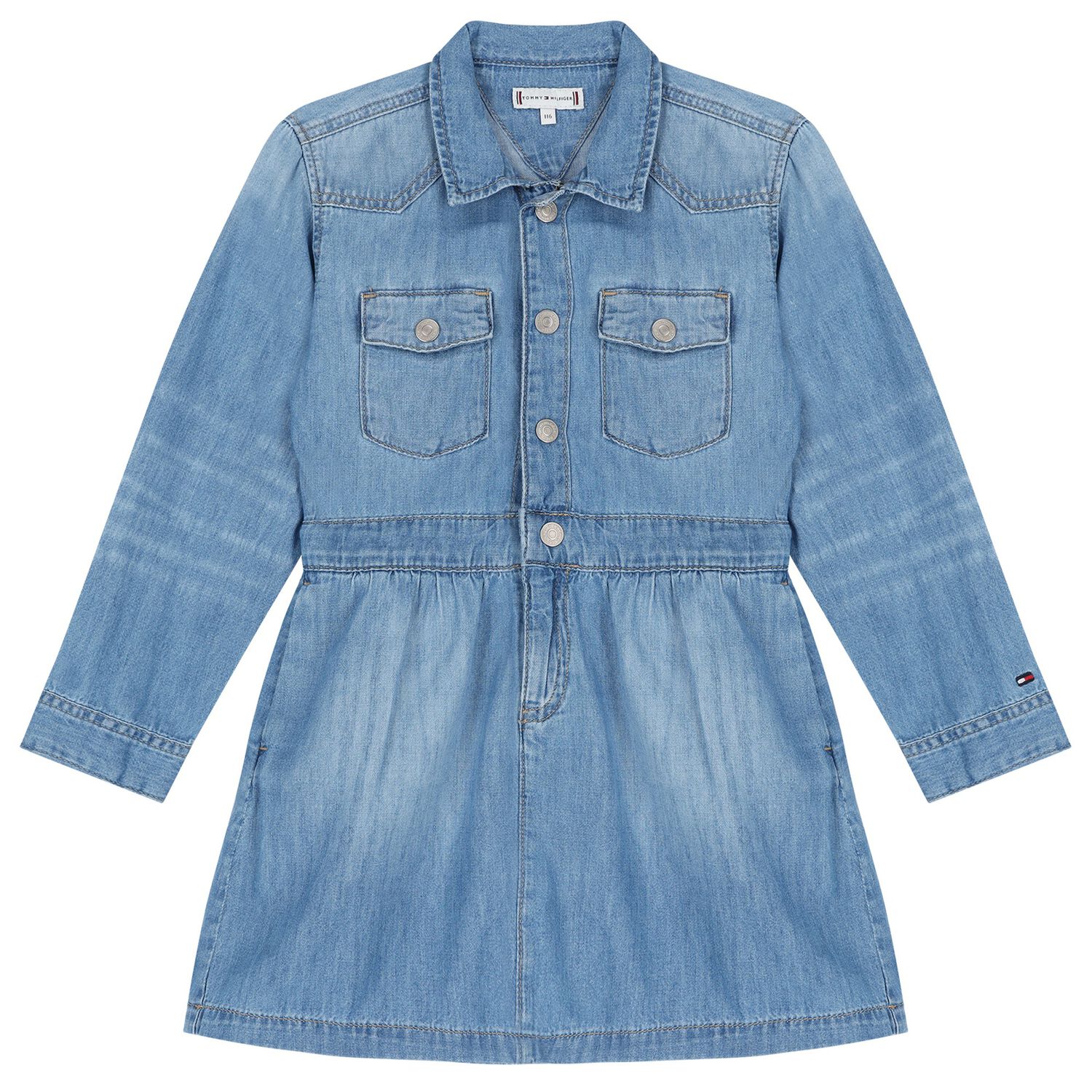 Girls Blue Denim Dress, 1, hi-res