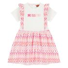 Younger Girls White & Pink Logo Zig Zag Dress, 1, hi-res