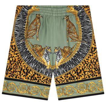 Boys Green, Yellow & Black Tiger Barocco Shorts
