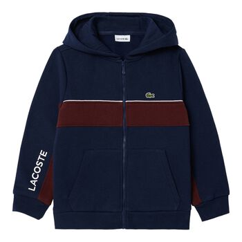 Boys Navy Blue Logo Hooded Zip Up Top