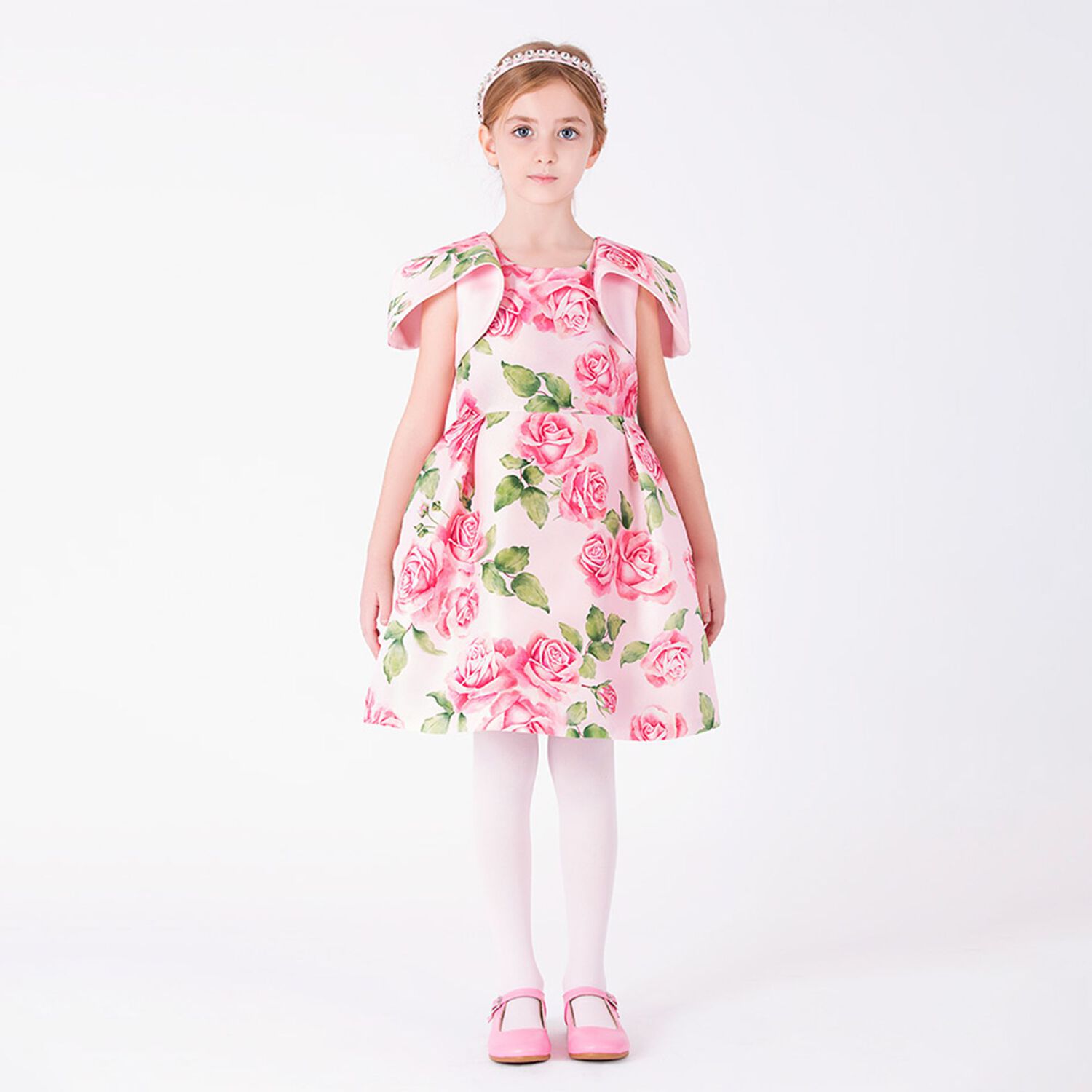 Girls Pink Logo Floral Dress, 1, hi-res