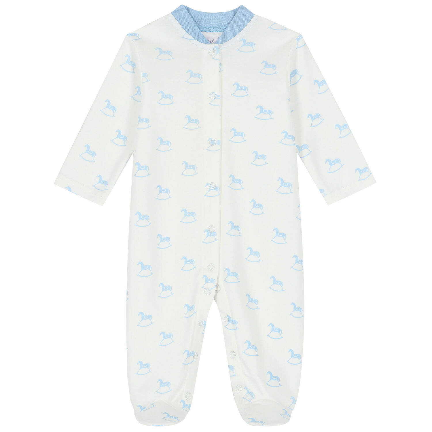 Baby Boys Ivory & Blue Horse Babygrow, 2, hi-res