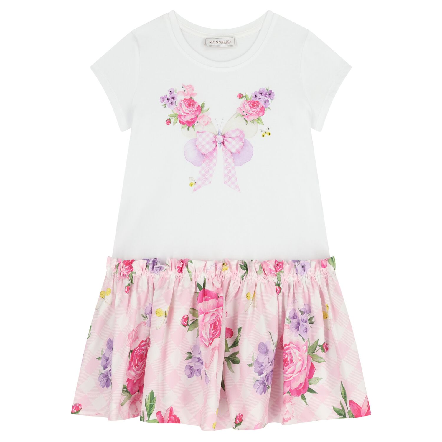 Girls White & Pink Floral Dress, 1, hi-res