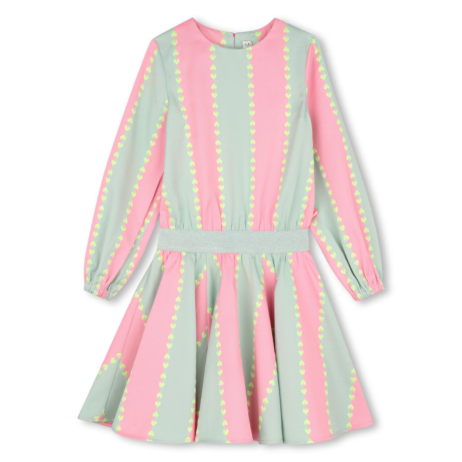 Girls Pink & Green Heart Stripe Dress, 1, hi-res