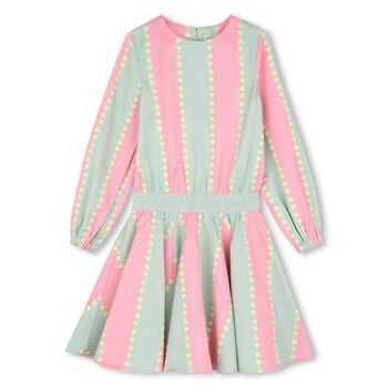 Girls Pink & Green Heart Stripe Dress