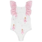 Girls White & Pink Ballerinas Swimsuit, 1, hi-res