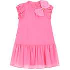 Girls Pink Bow Dress, 3, hi-res