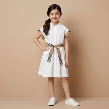 Girls White Check Dress