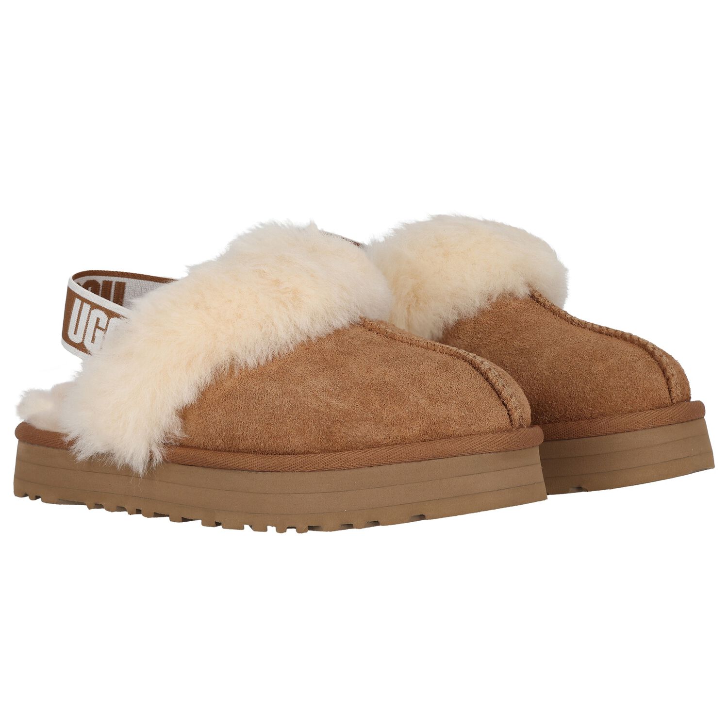 Girls Chestnut Brown Funkette Suede Slippers, 2, hi-res