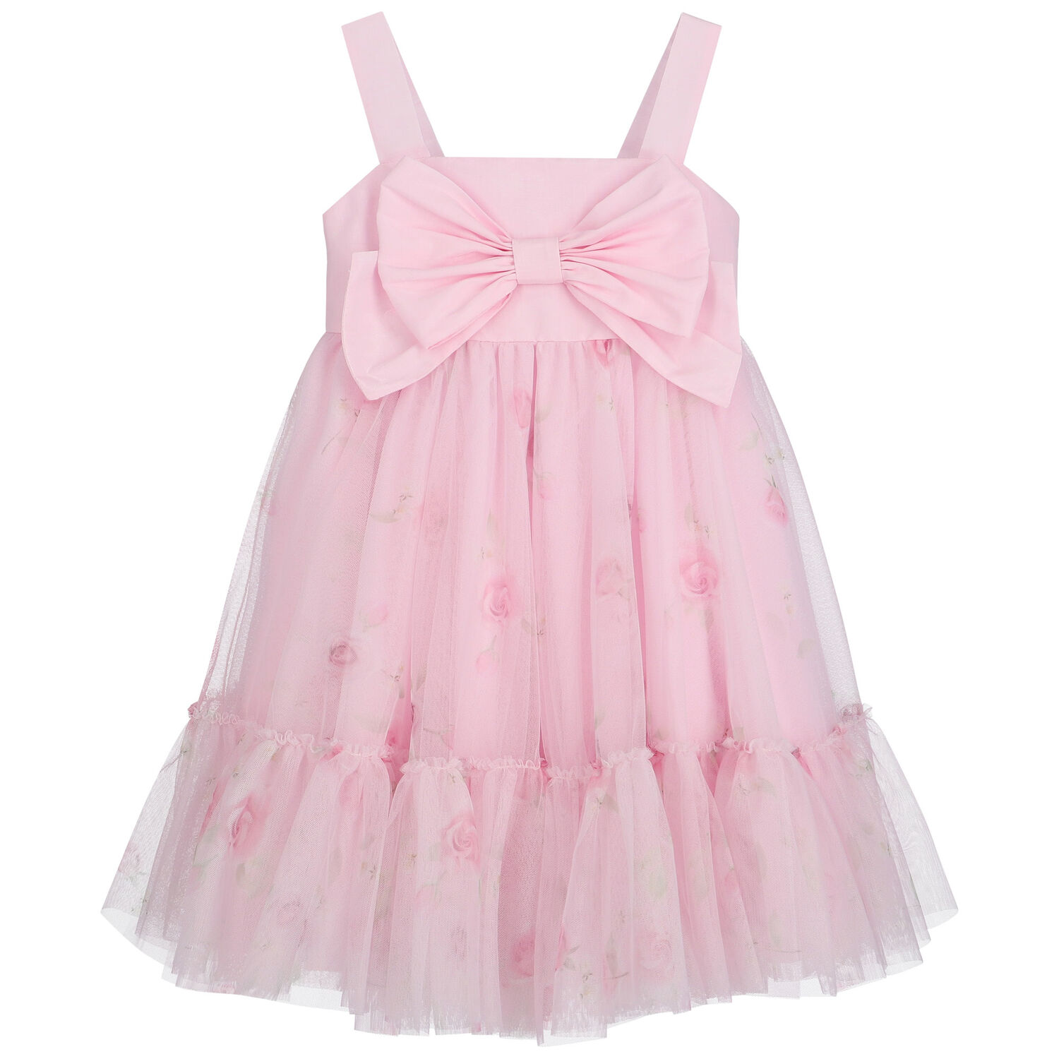 Girls Pink Floral Tulle Dress, 1, hi-res