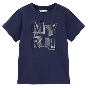 Boys Navy Cotton Printed T-Shirt