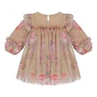 Baby Girls Beige Floral Ruffled Tulle Dress, 3, hi-res